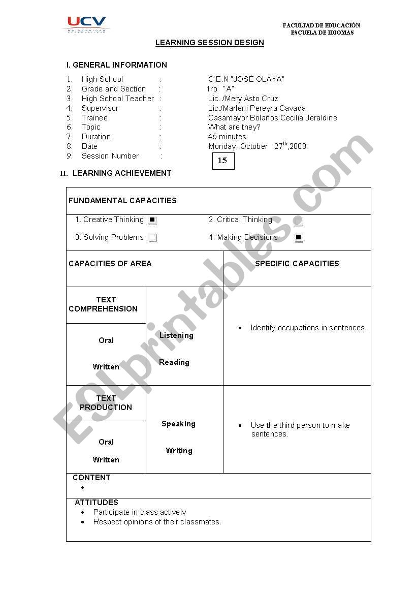 jobs worksheet