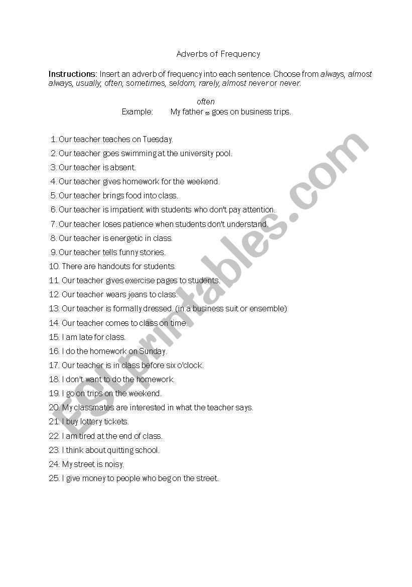 Adverb of Frequency worksheet