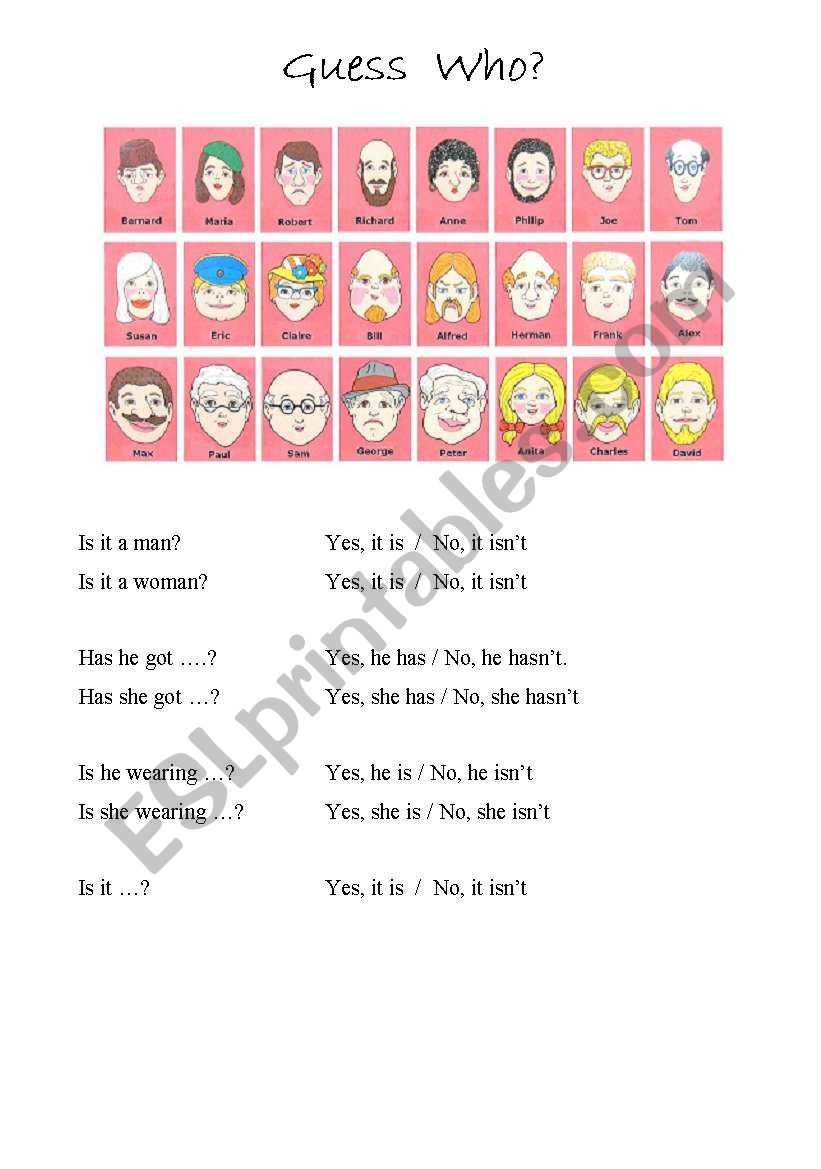 Guess Who? worksheet