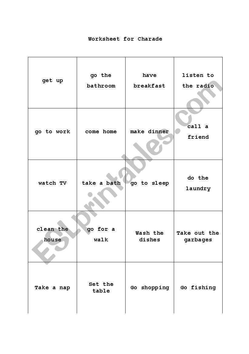 Worksheet for Charade  worksheet