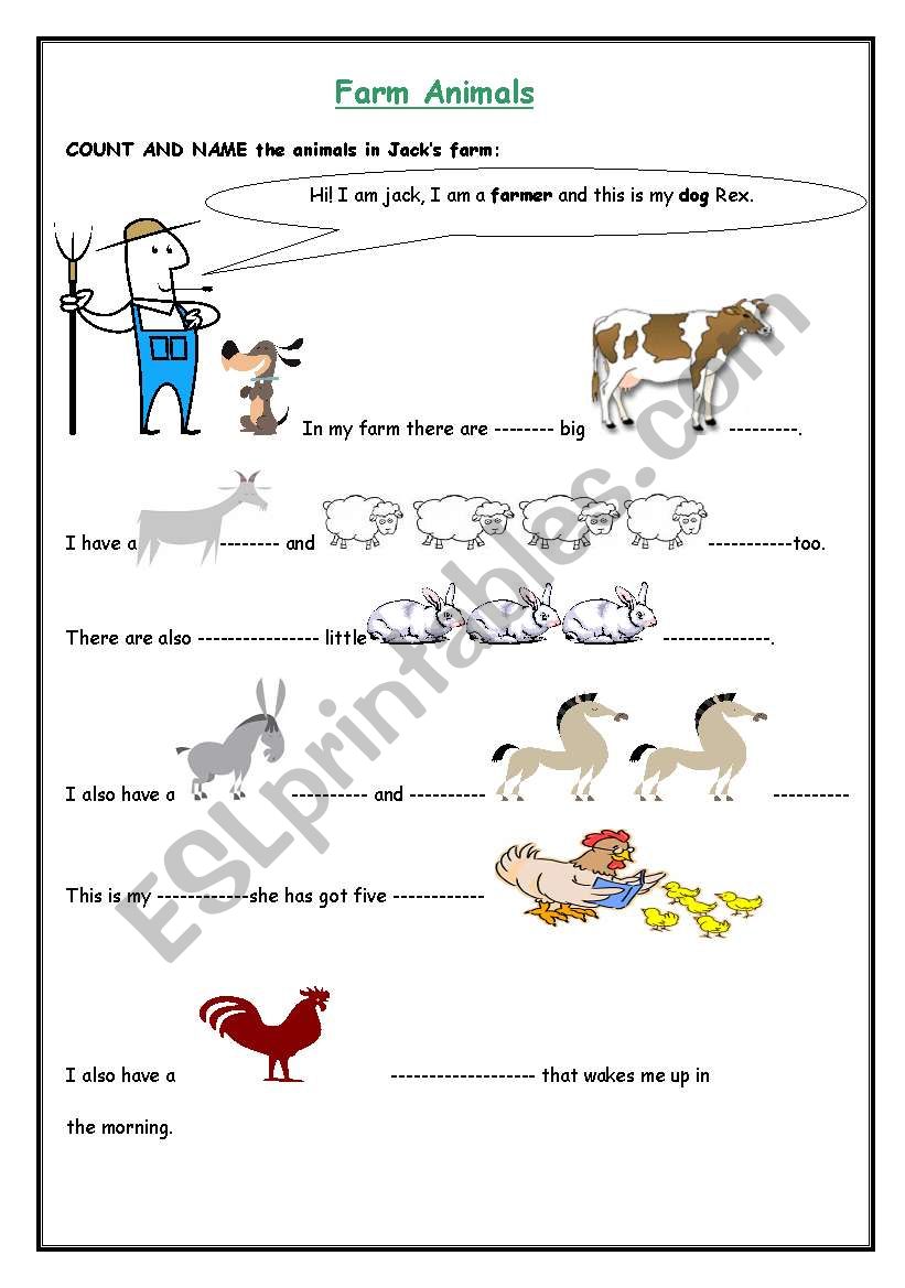 farm animals count and name worksheet
