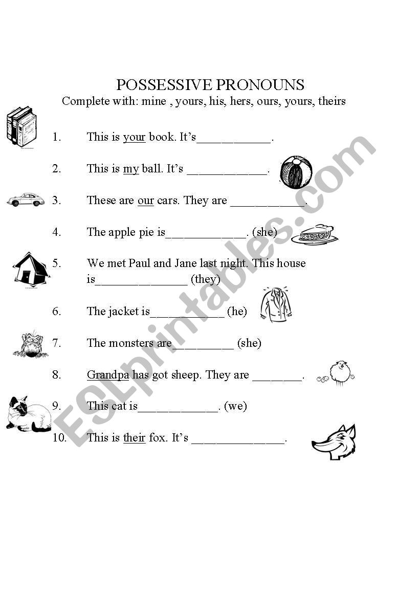 possessive pronouns worksheet