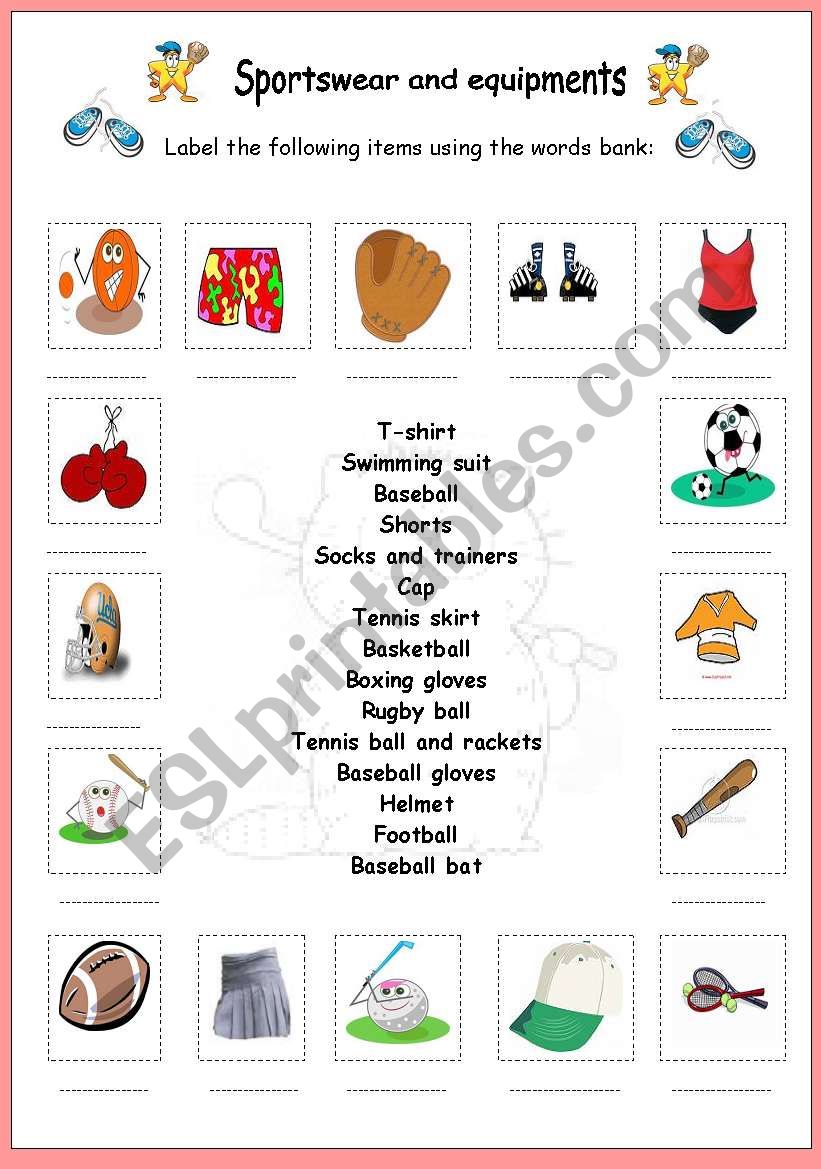 Sportswear and Equipment worksheet