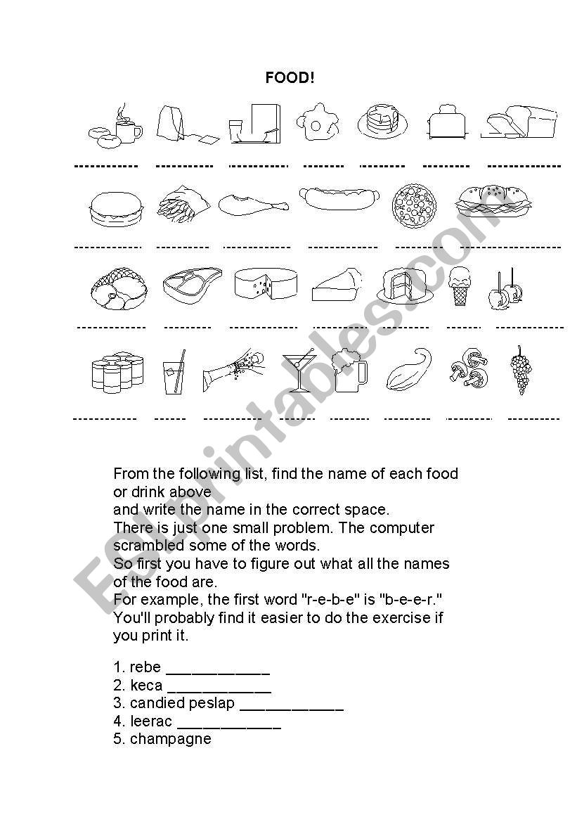 Food related vocabulary worksheet