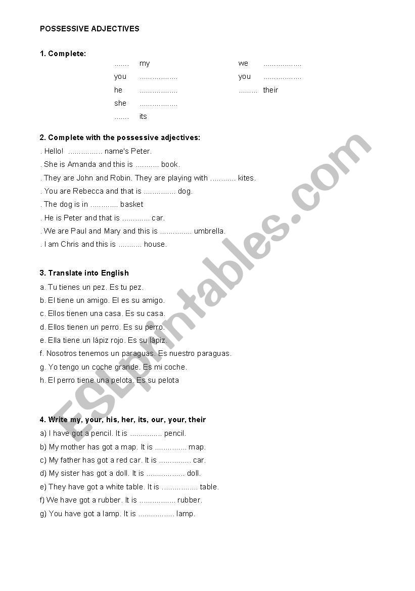 POSSESSIVE ADJECTIVES worksheet