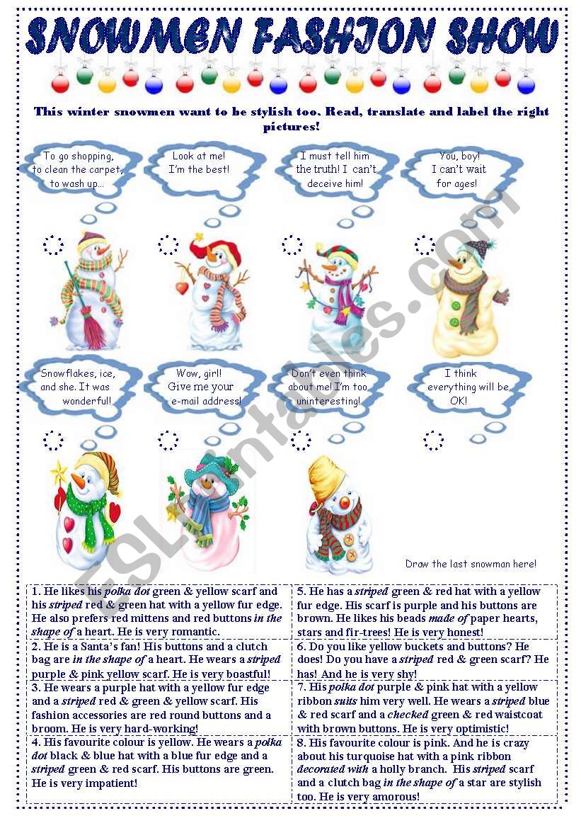 Snowmen Fashion Show worksheet