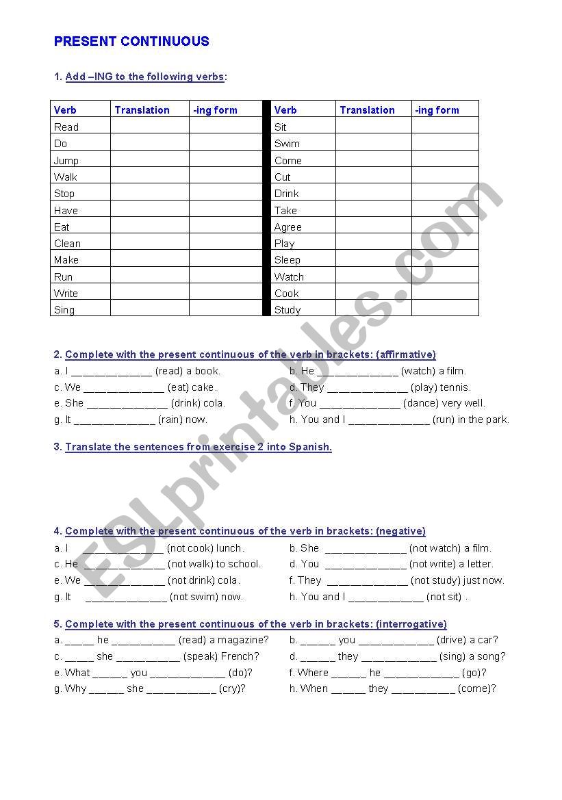 PRESENT CONTINUOUS worksheet