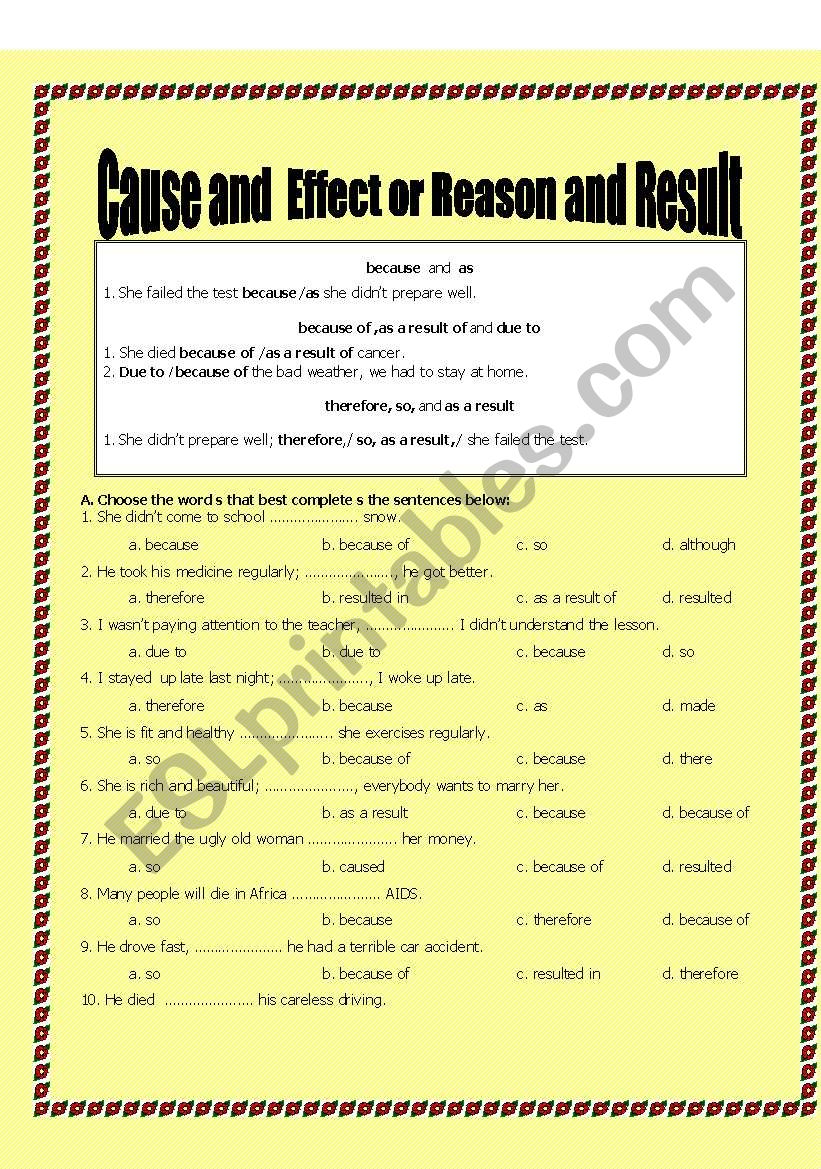 cause and effect  worksheet