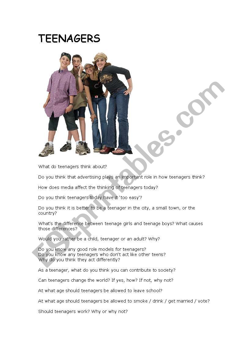 Teenagers worksheet