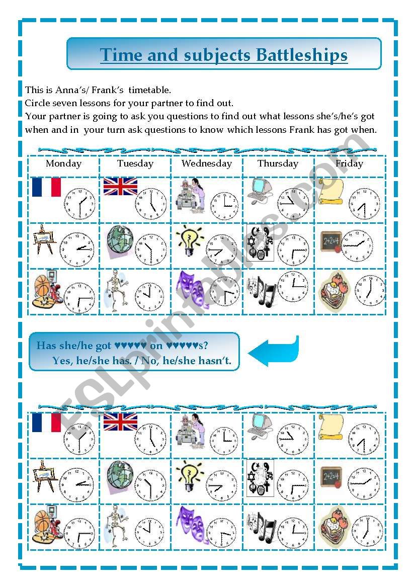 school subjects and time battleships