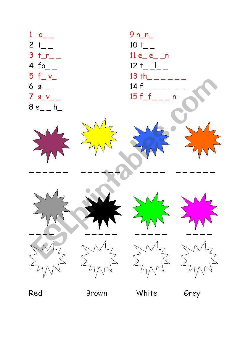 Numbers and colours worksheet