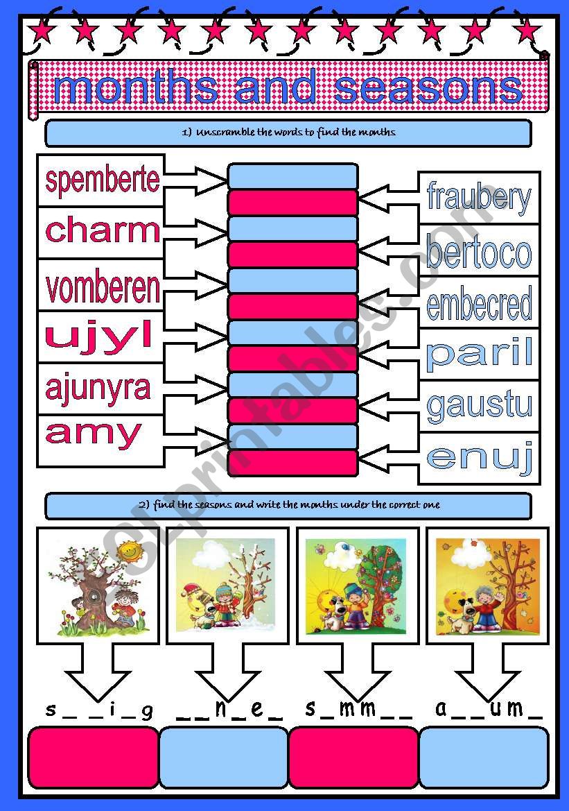 months and seasons (coloured) worksheet