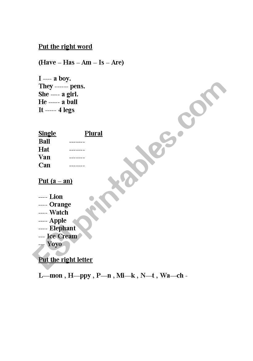 English test worksheet