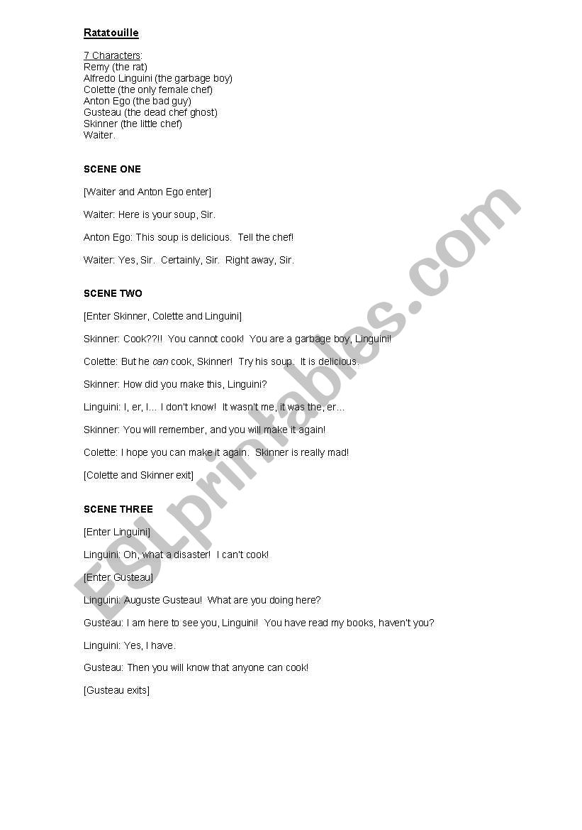 RATATOUILLE ROLE PLAY  worksheet