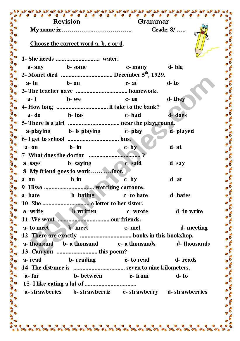 grammar revision worksheet