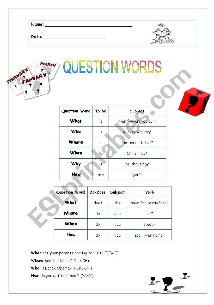 Question words worksheet