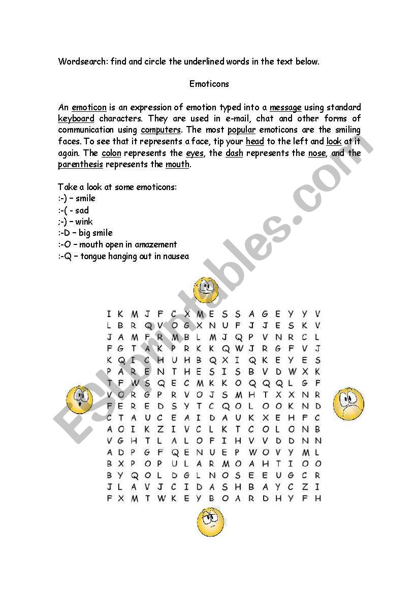 Emoticons Worsearch worksheet