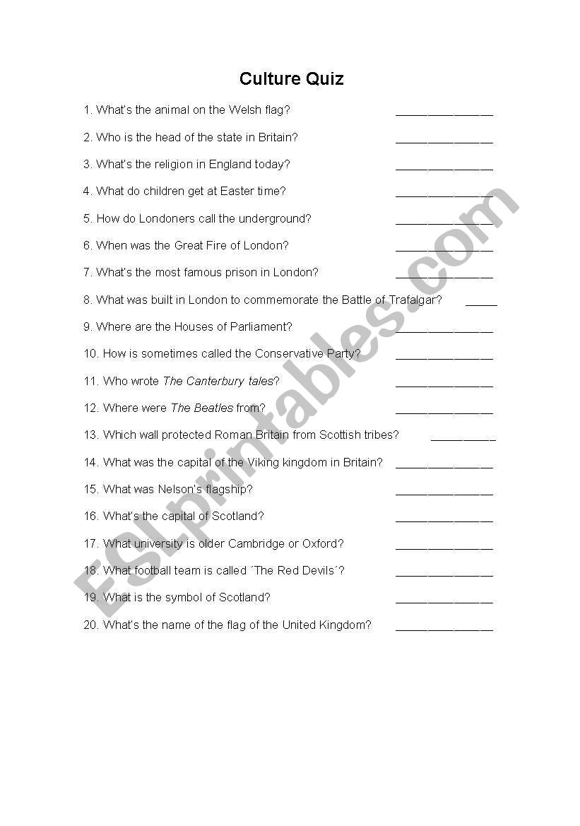 Culture Test 1 worksheet