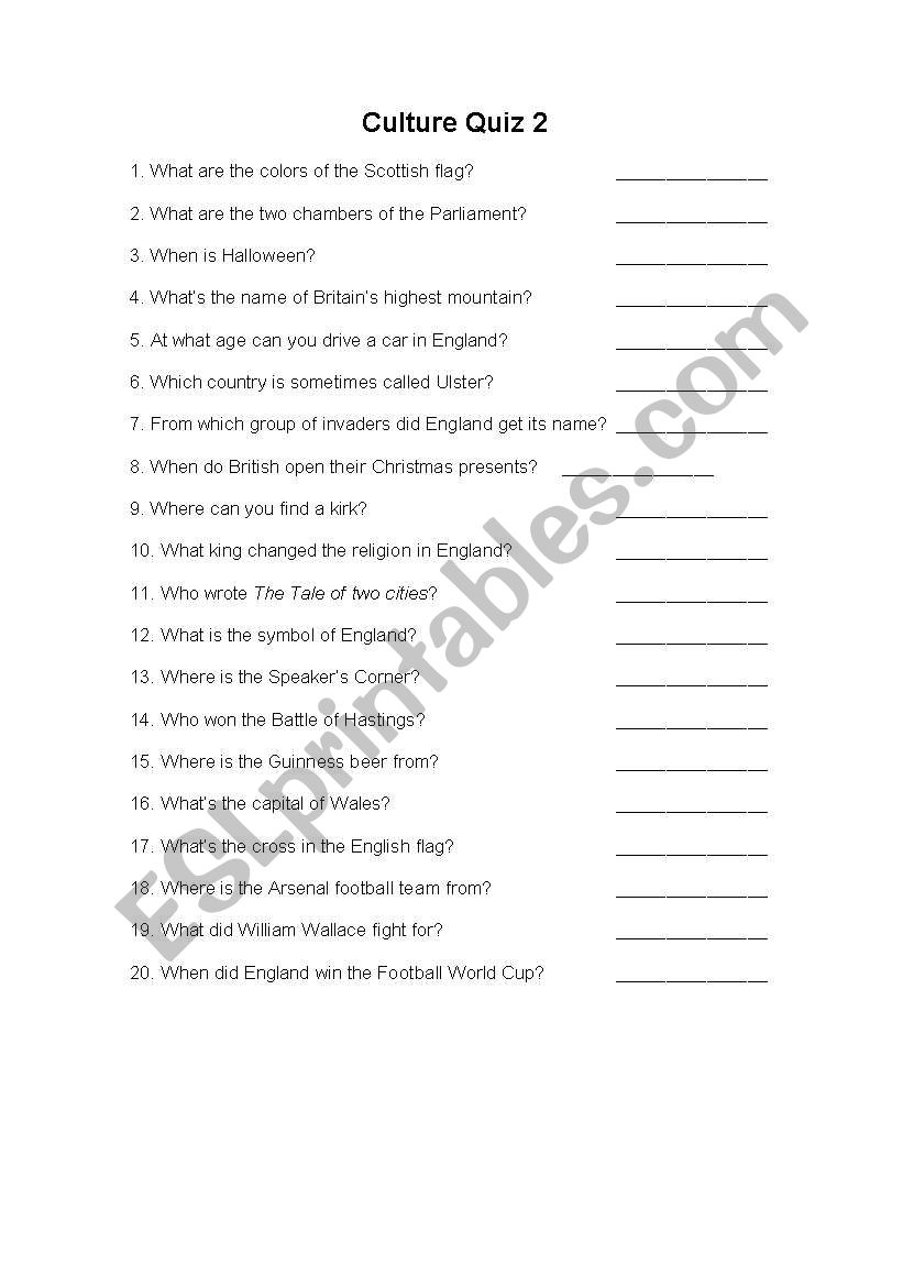 Culture test 2 worksheet