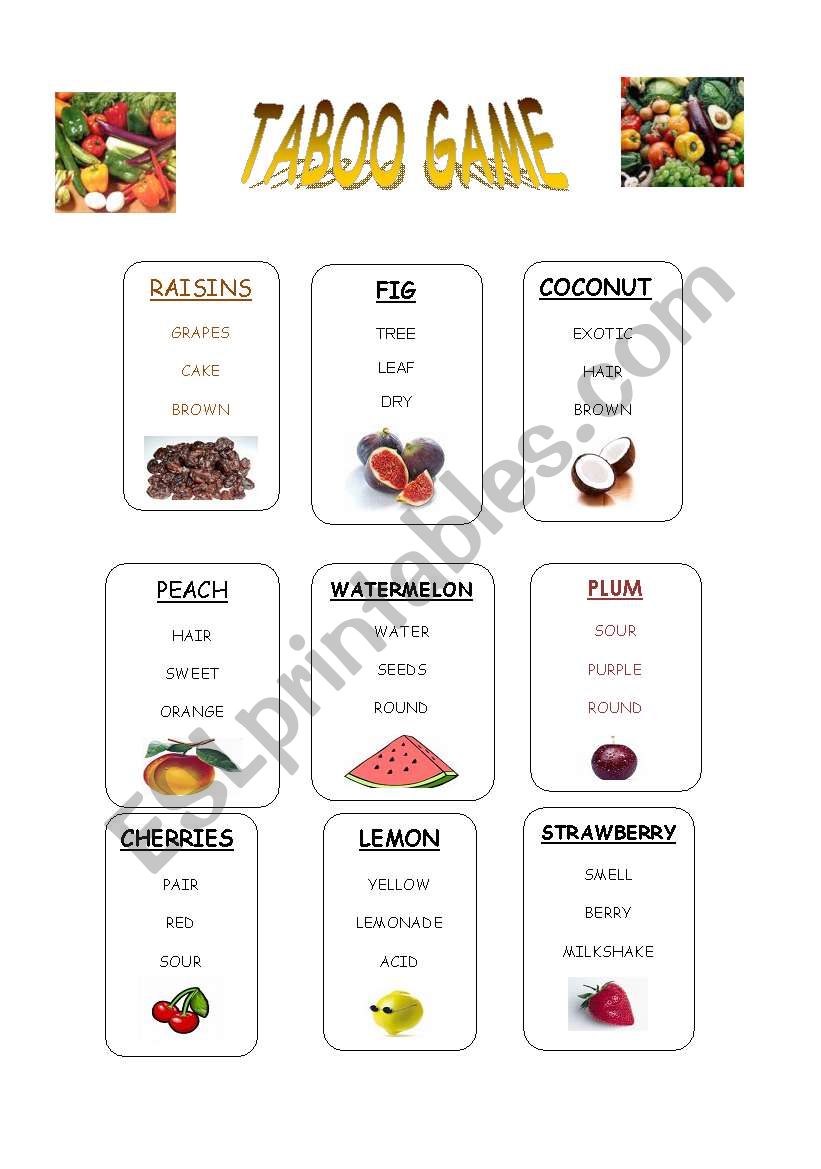 Fruits taboo worksheet