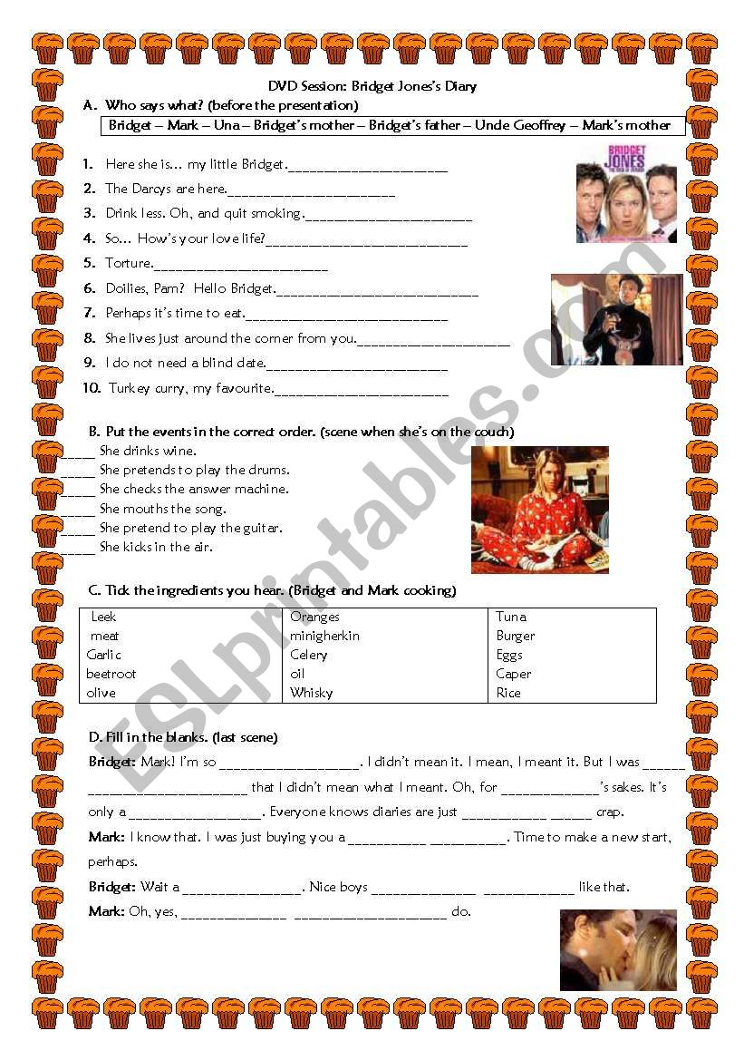 Bridget Joness Diary worksheet