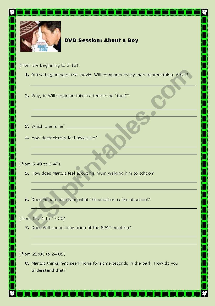 About a Boy -Book and Movie- worksheet