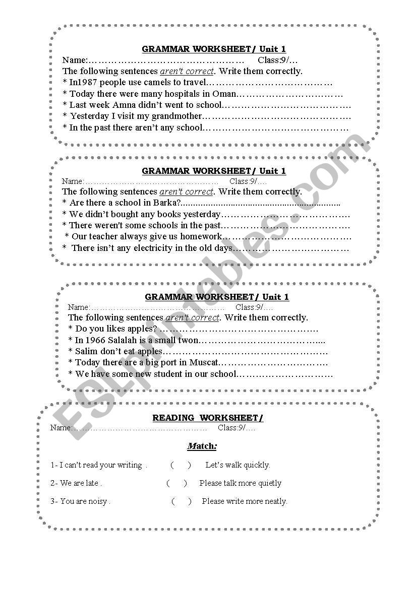 grammar. vocabulary and reading worksheet