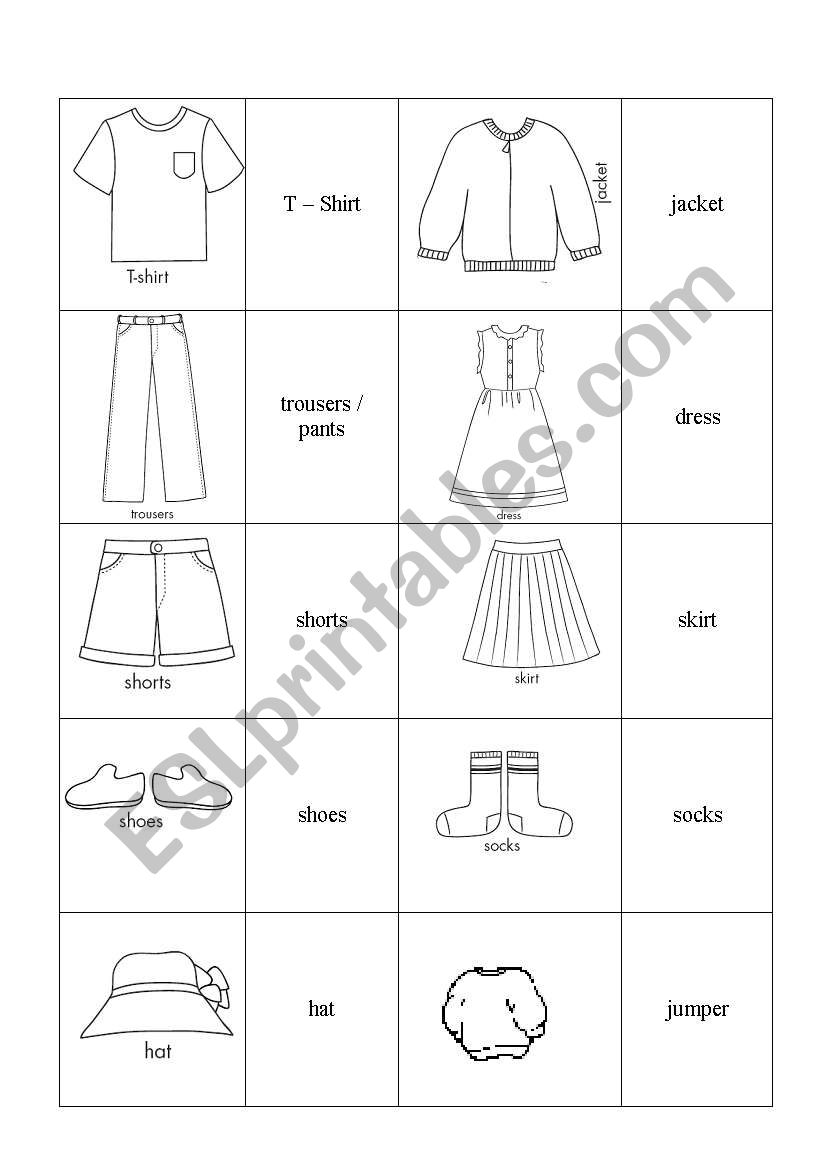 clothes - memory game worksheet
