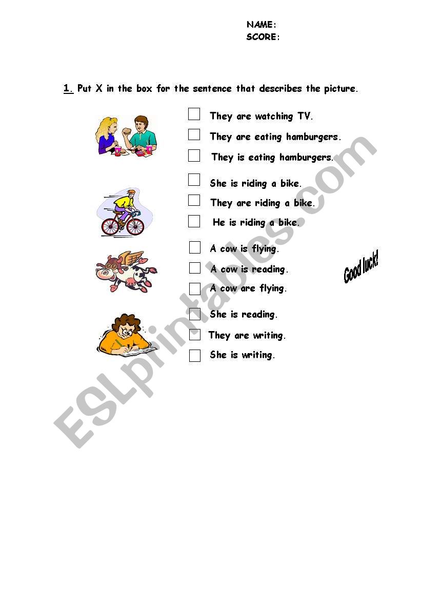 Present Continuous test part 1,