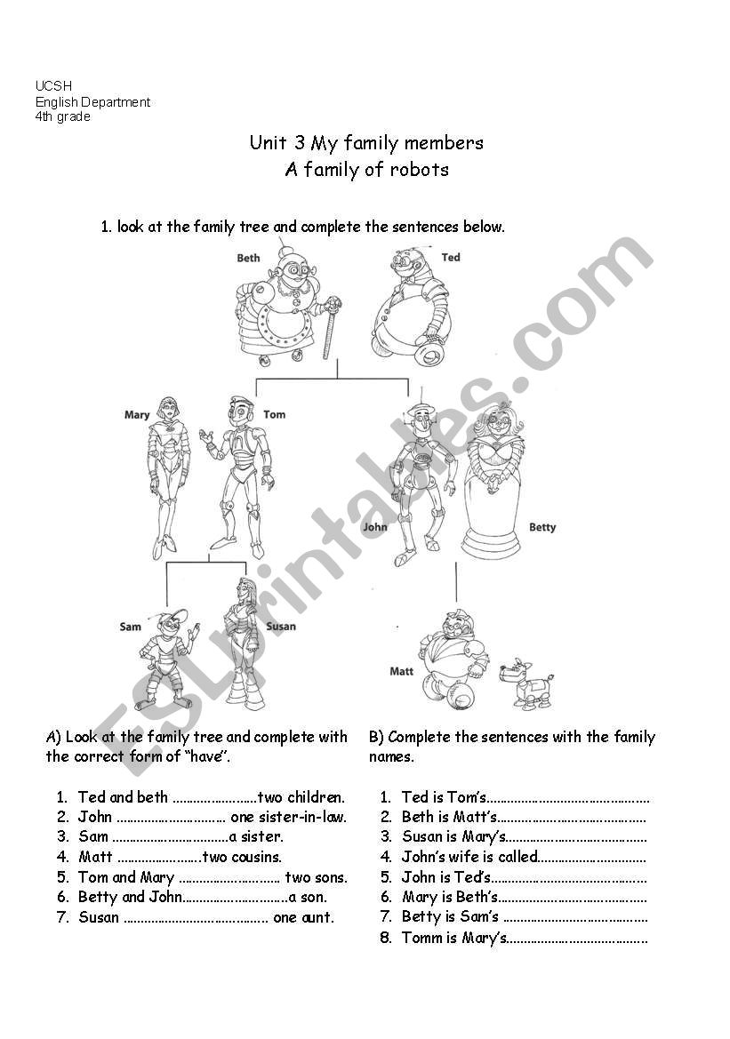 Family members worksheet