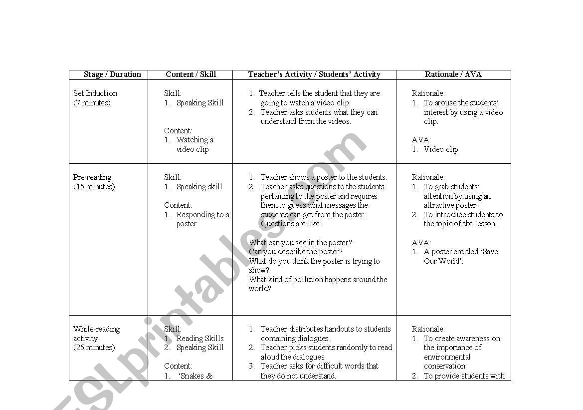 lesson plan for teaching reading