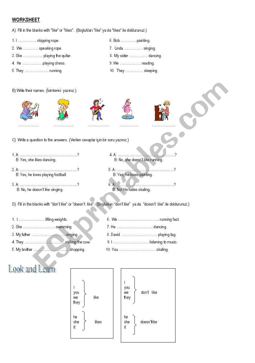 Likes and Dislikes worksheet