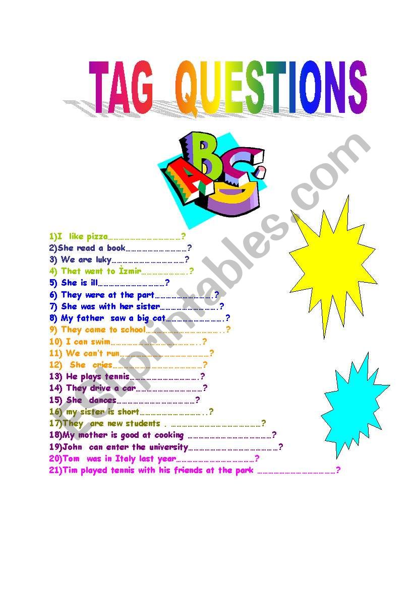 English worksheets: TAG QUESTIONS