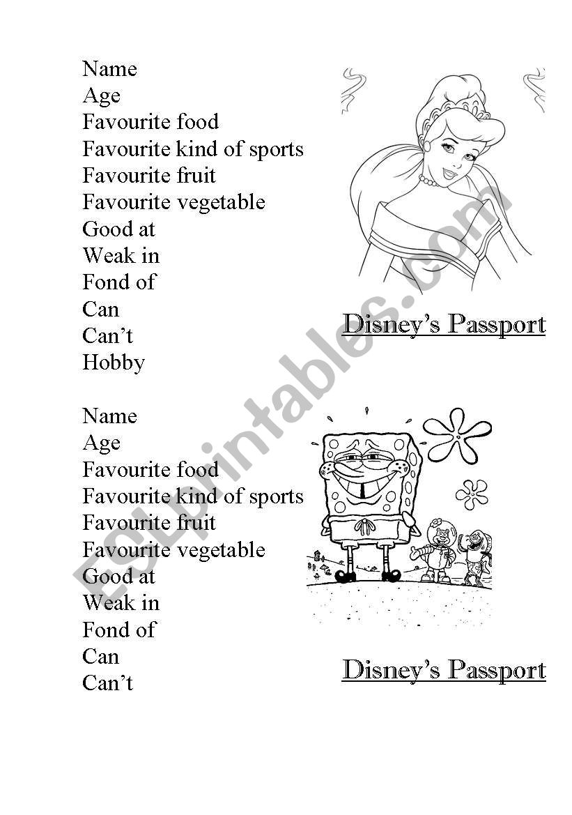 Disneys Passport worksheet