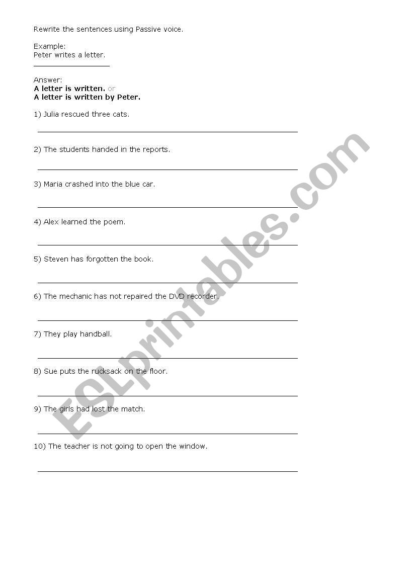 ACTIVE TO PASSIVE VOICE worksheet