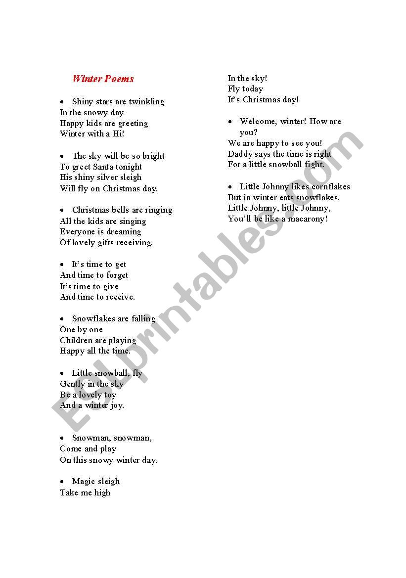 Winter Poems worksheet