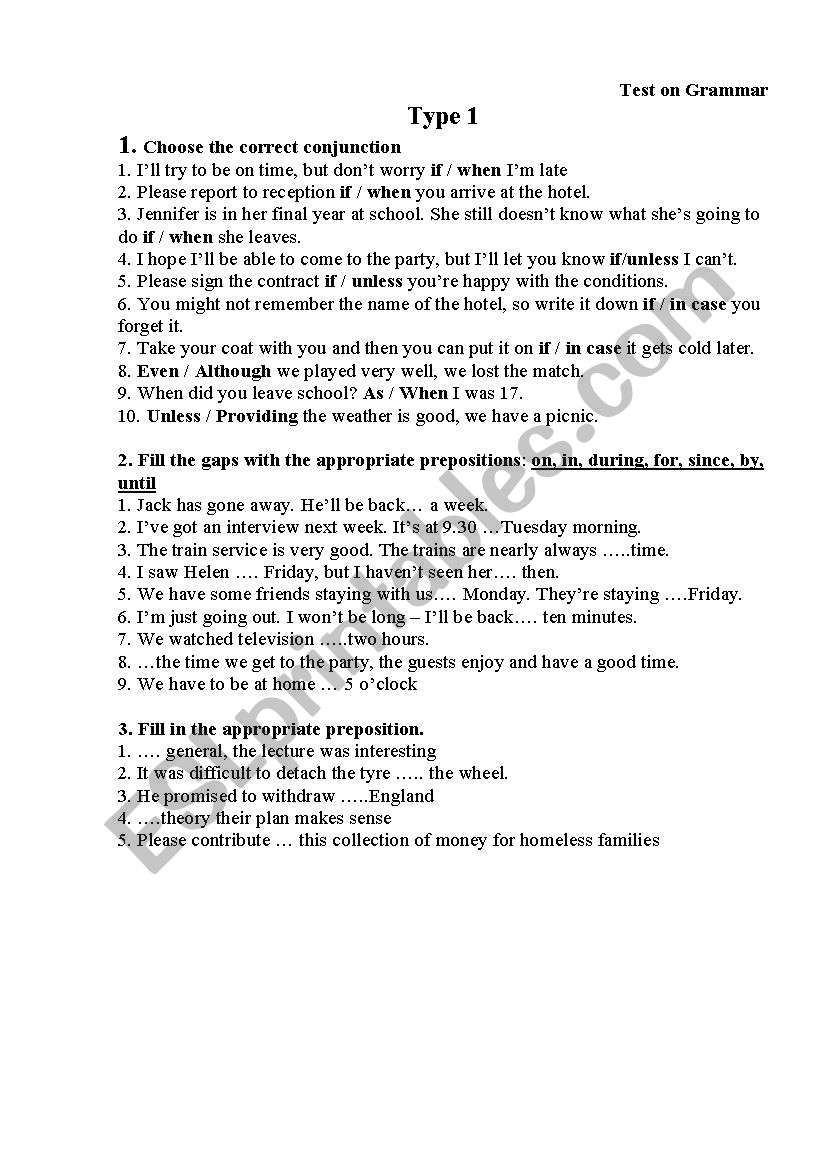 Grammar Test  worksheet