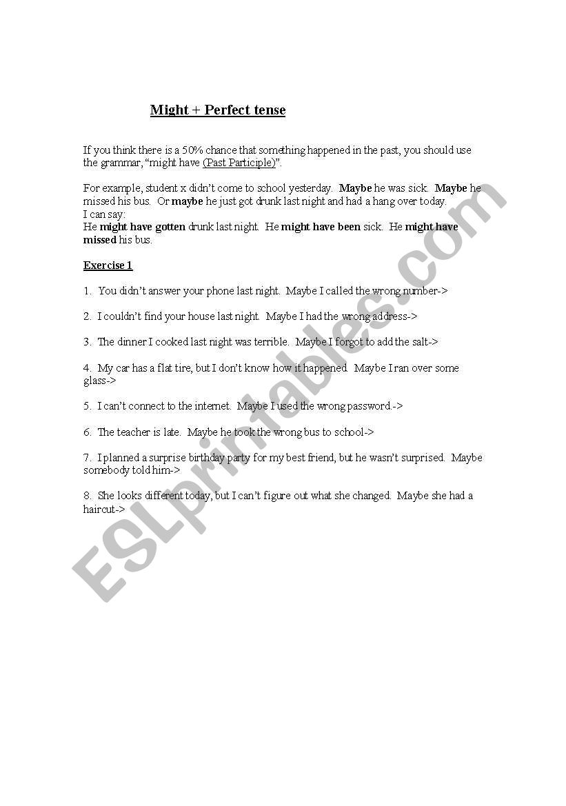 might + perfect tense worksheet