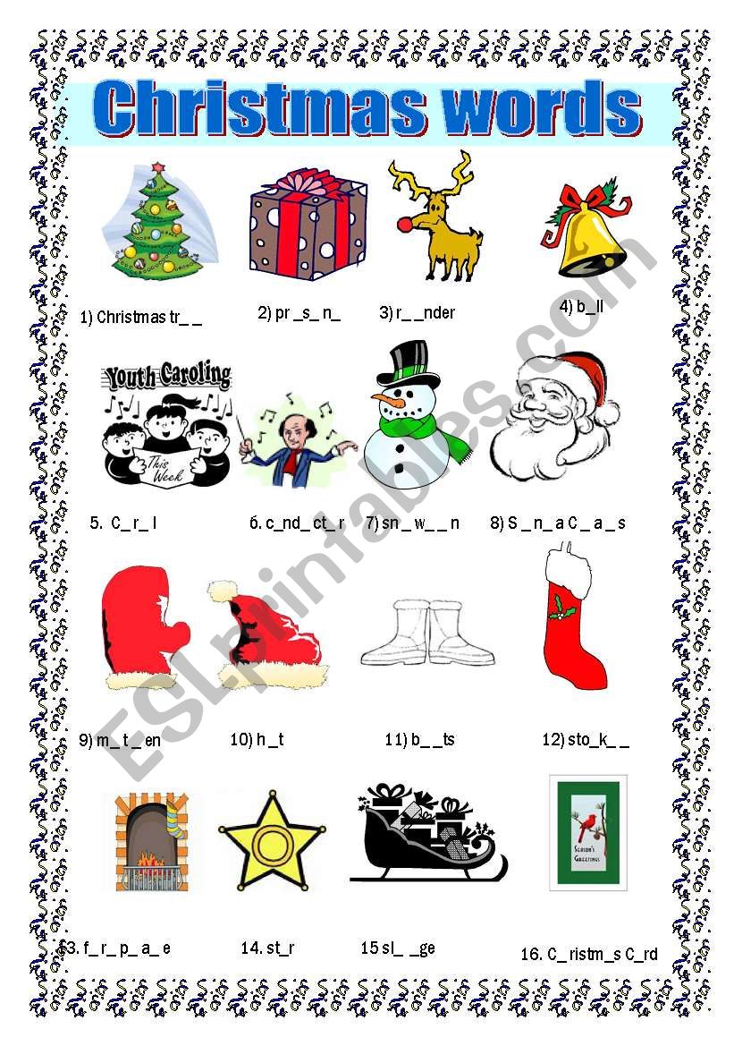 Christmas words worksheet