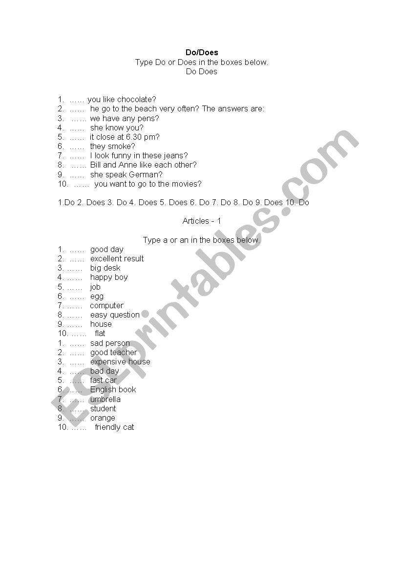 do/does worksheet