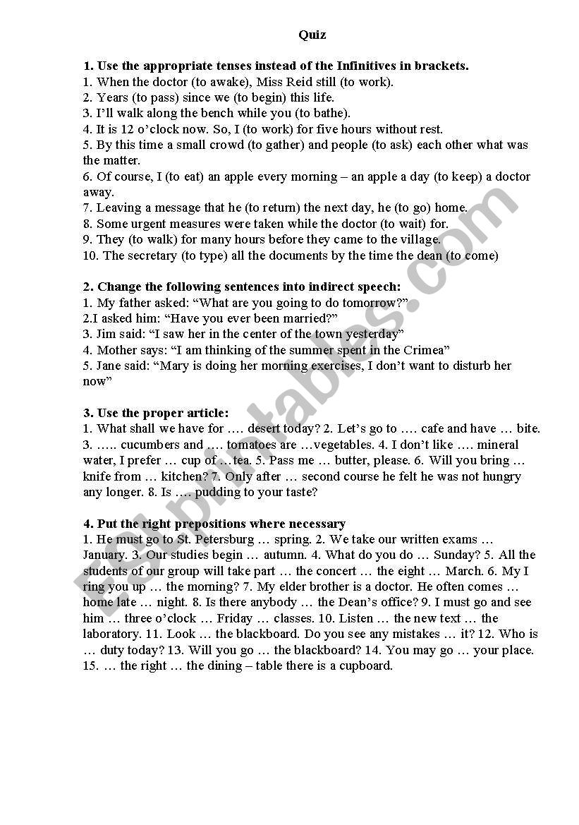 Quiz worksheet