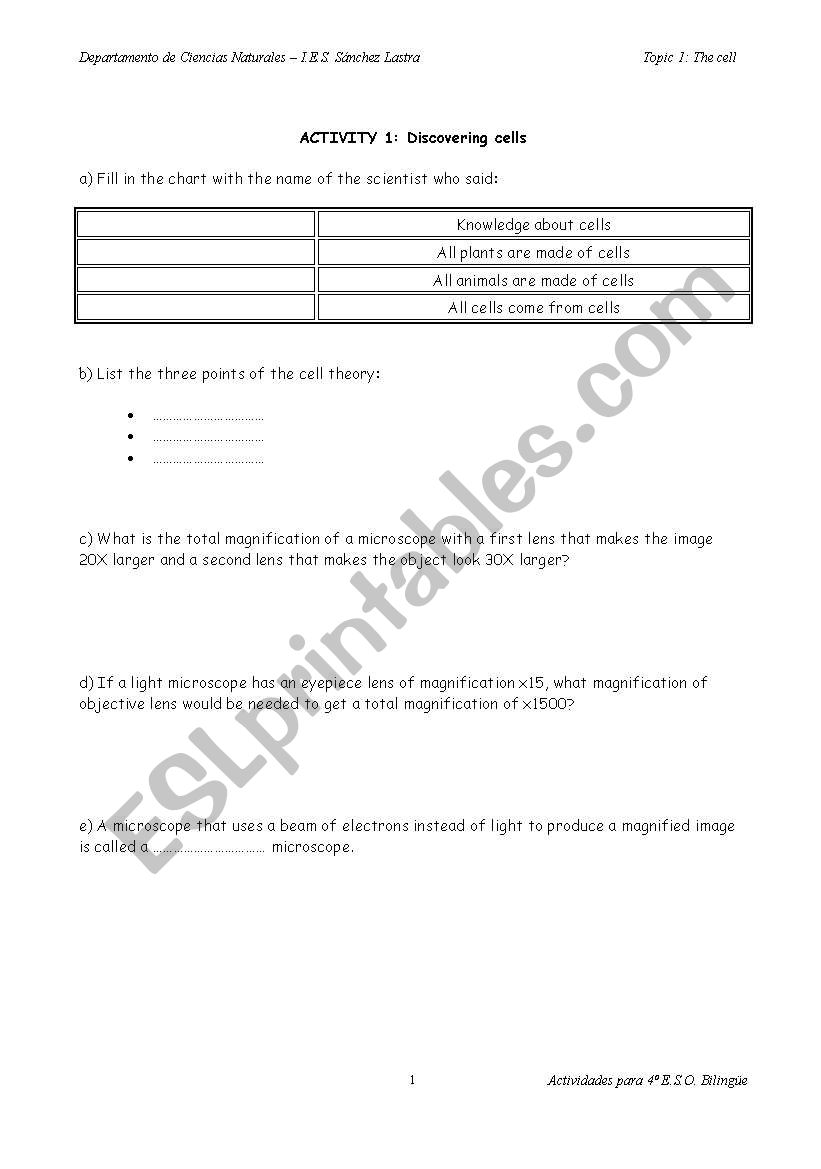 activities about the eukaryotic cell