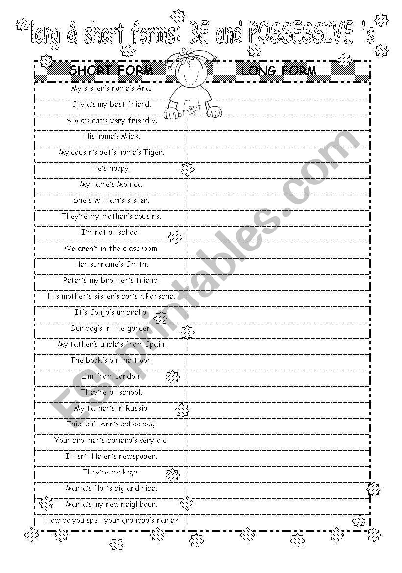 LONG and SHORT FORMS: be and possessive s