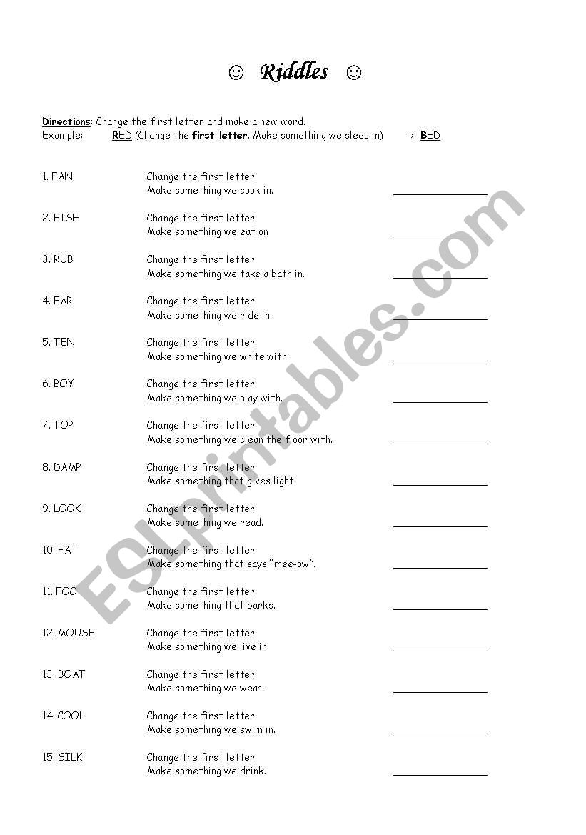 Riddles (Vocabulary) worksheet