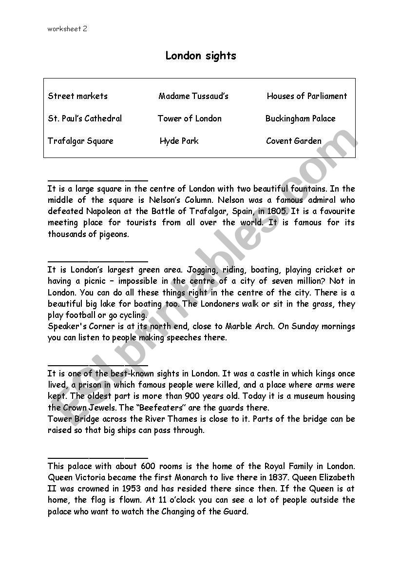 London sights worksheet