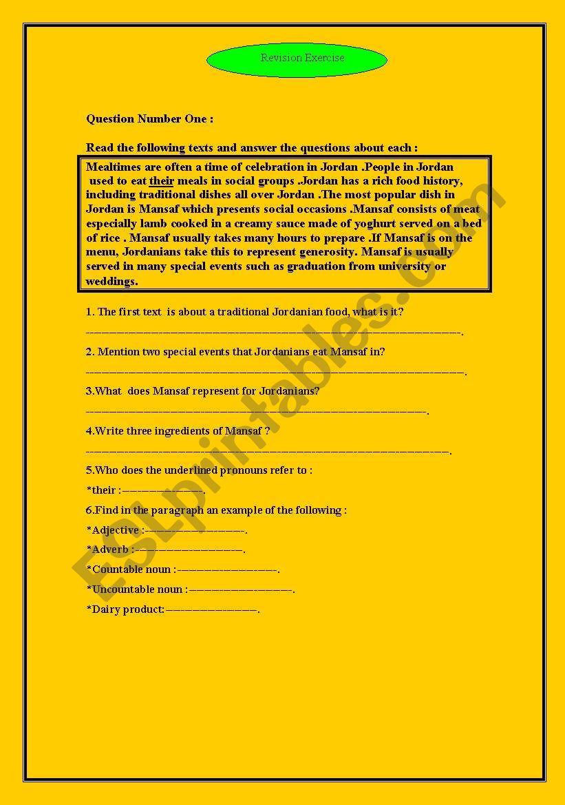 Revision exercise  worksheet