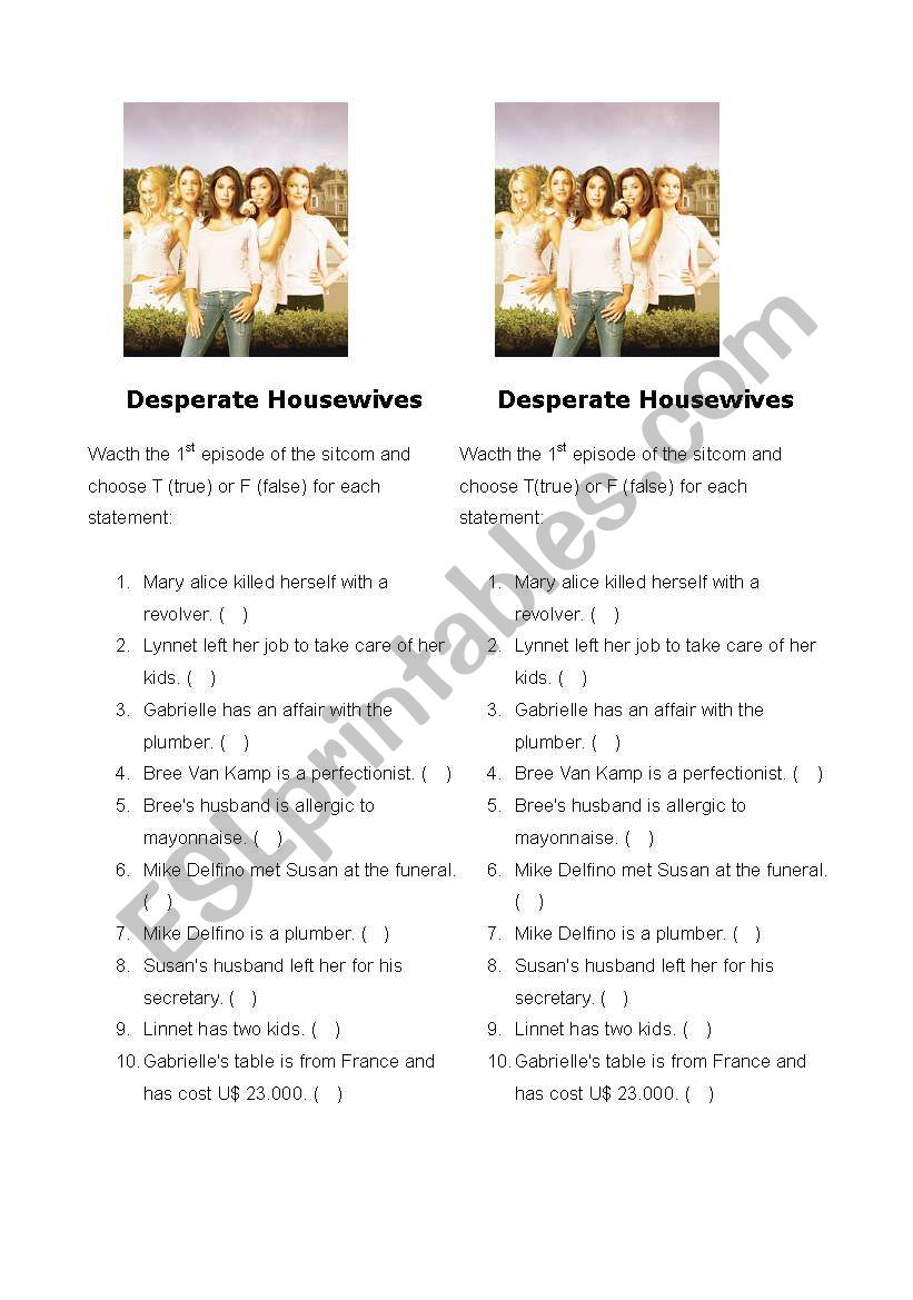 Deperate Housewives Pilot worksheet