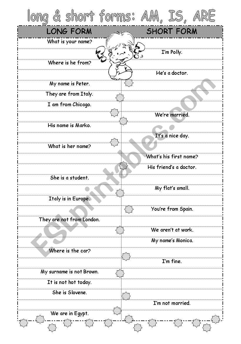 LONG and SHORT FORMS: AM, IS, ARE