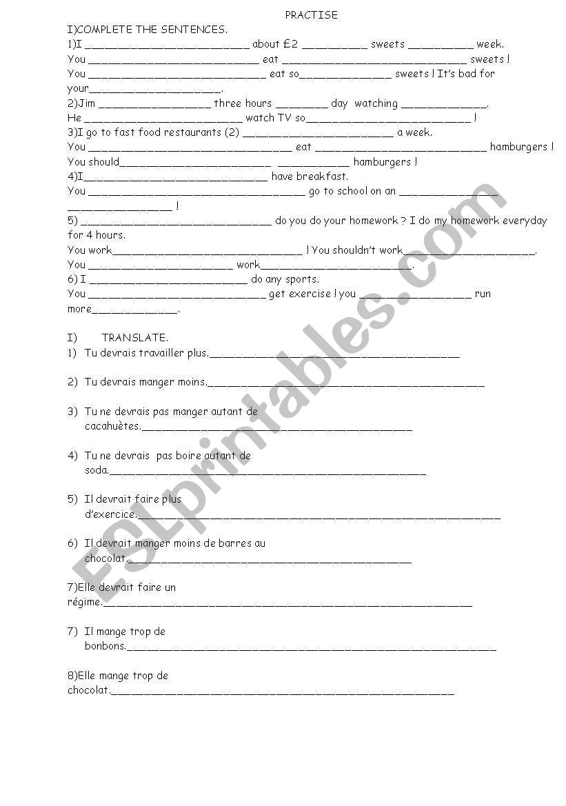 exercise on should worksheet