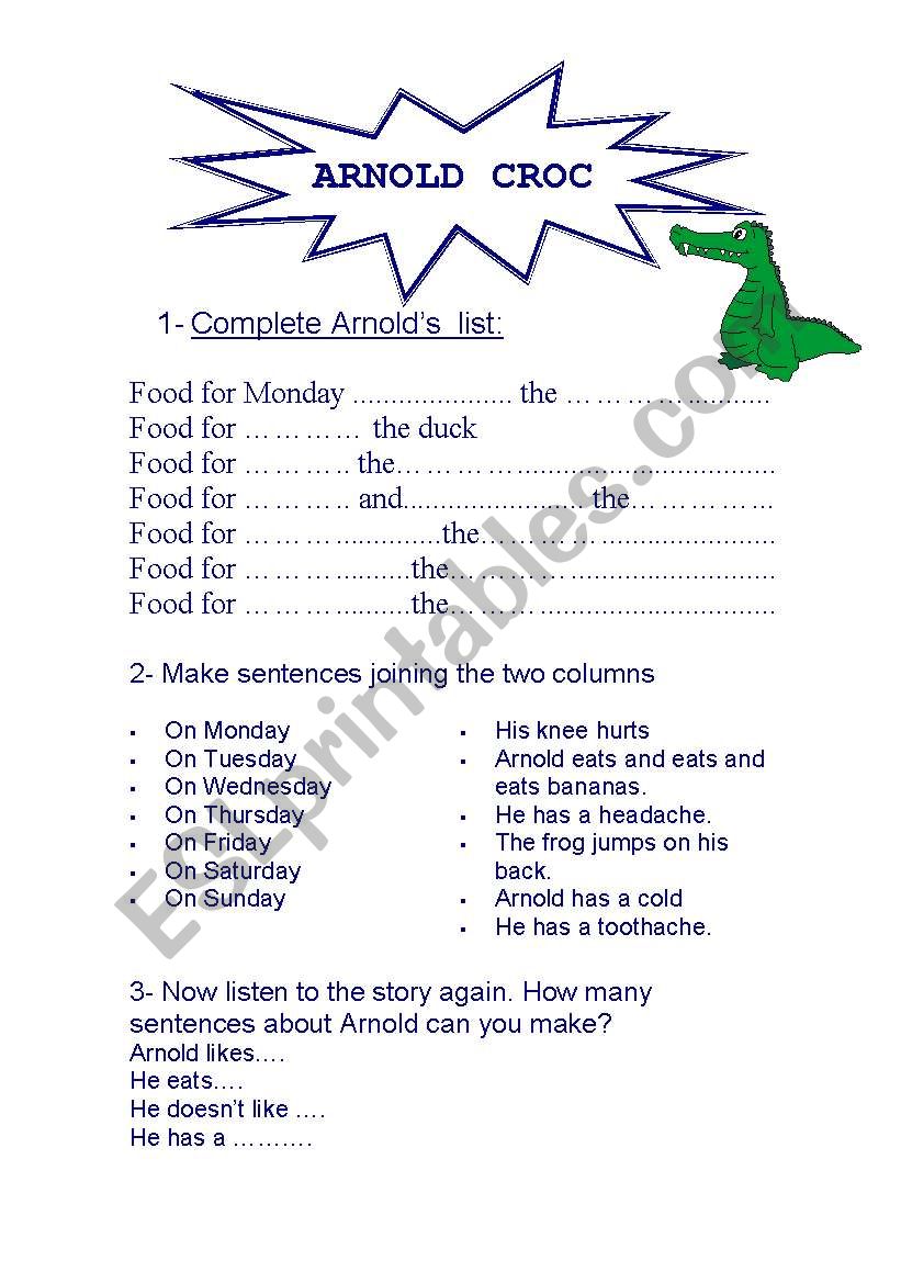 Arnold Croc worksheet